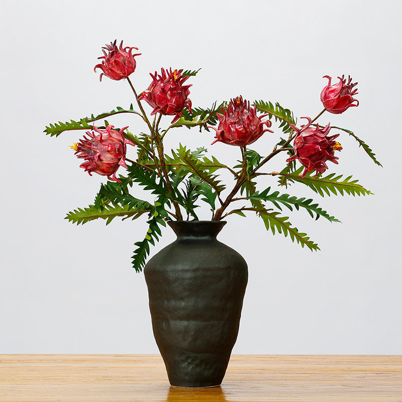 Artificial Thistle Single Stem, 14 Leaves & 3 Blooms, 39" Tall Faux Floral for Home Decor, Wedding Centerpieces, Commercial Display