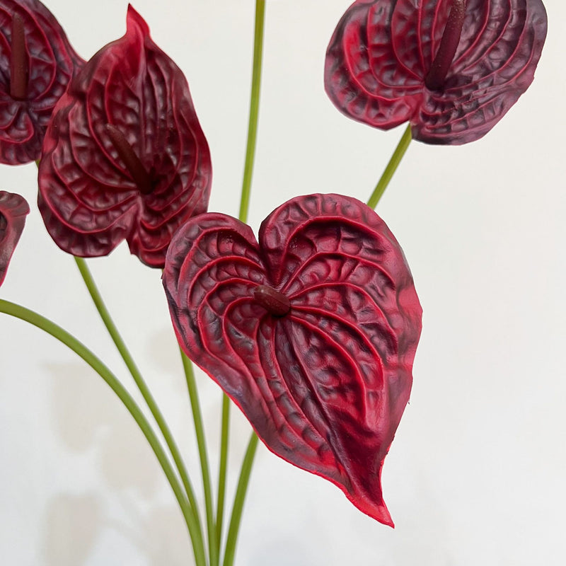 Single Stem Anthurium Flamingo Flower, 22" PU Realistic Artificial Floral for Weddings, Home Decor & Commercial Spaces