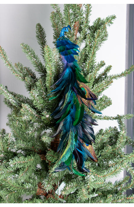 Bulk Christmas Decorations Simulated Long Tail Blue Peacocks Ornaments Natural Feather Hanging Pendants Crafts for Xmas Tree Wholesale