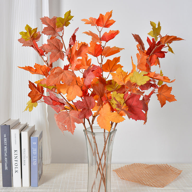 Single Stem Artificial Maple Leaf, 27.5" Faux Silk Fall Decor, Perfect for Weddings, Home, and Seasonal Displays