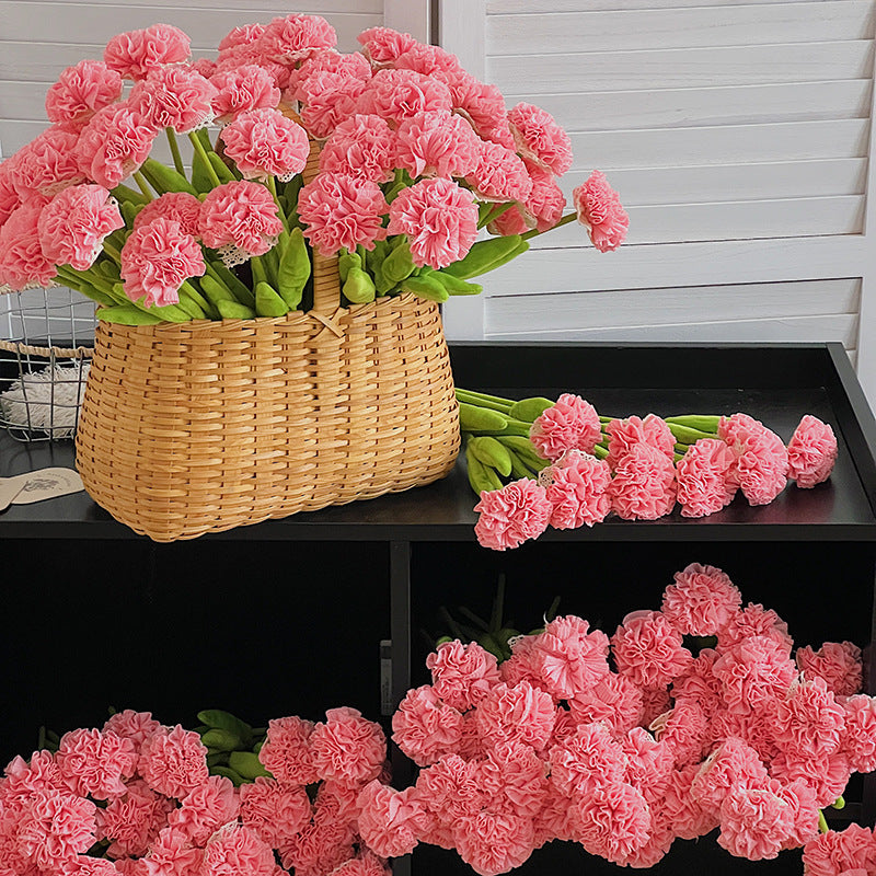 Artificial Silk-Like Carnation Bouquet, 10 Blooms, 14" Tall, DIY Home Decor, Wedding, Party Floral Arrangement