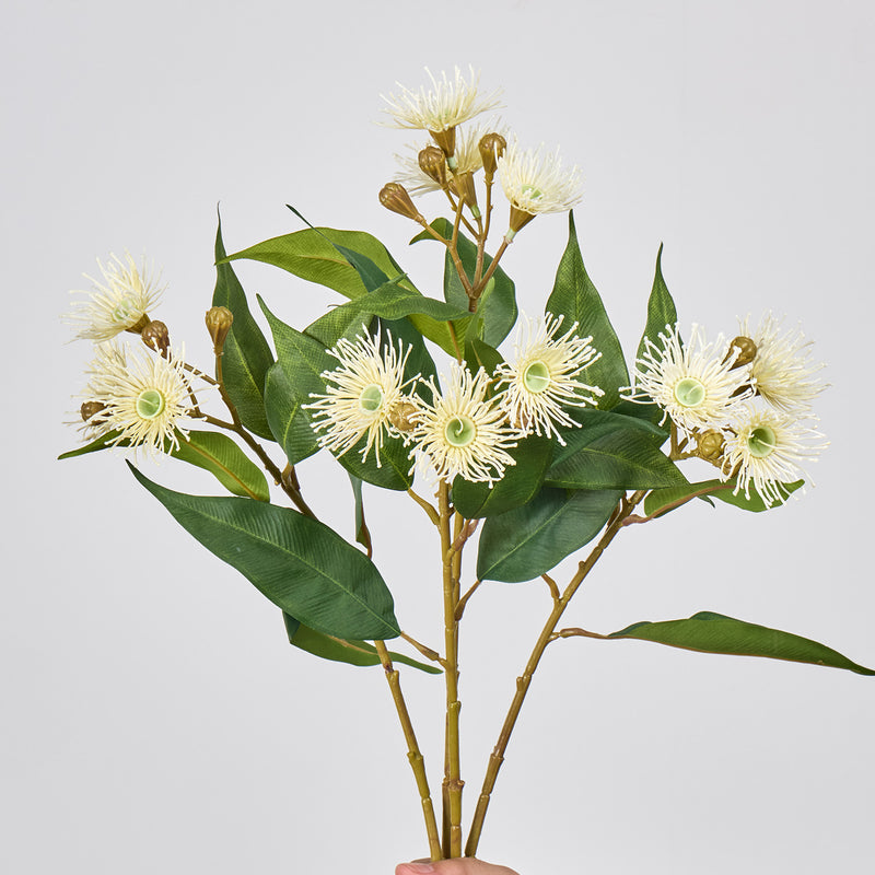 Single Stem Artificial Flower with 3 Blooms, Wild Grass & Eucalyptus, 19" Long, Perfect for Home Decor, Weddings & Events