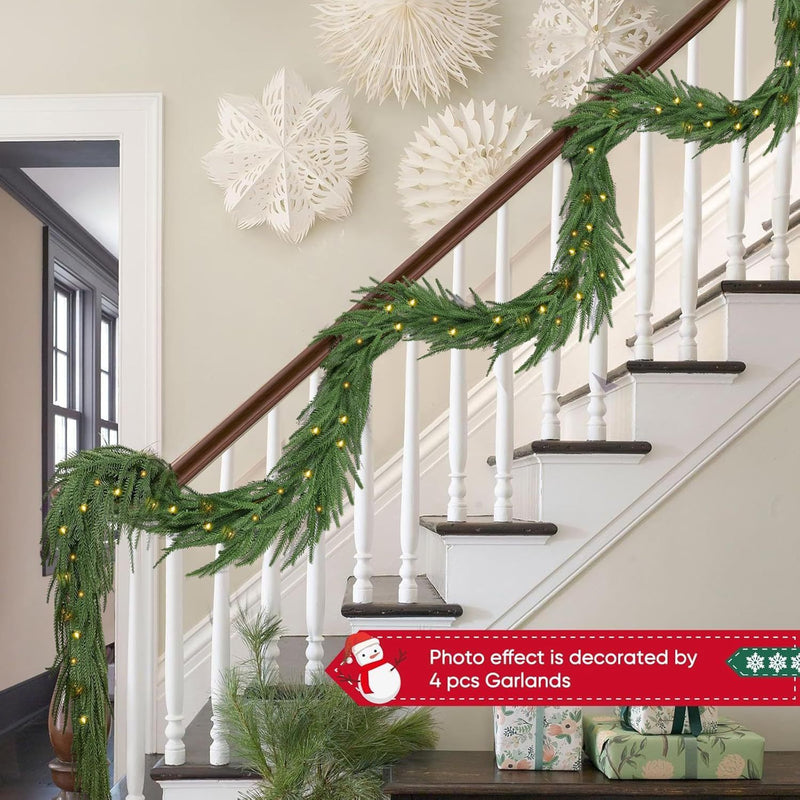 Artificial Norfolk Pine Vine with LED Lights, Set of 3 Soft-Touch Plastic Garlands, Christmas & Home Decor