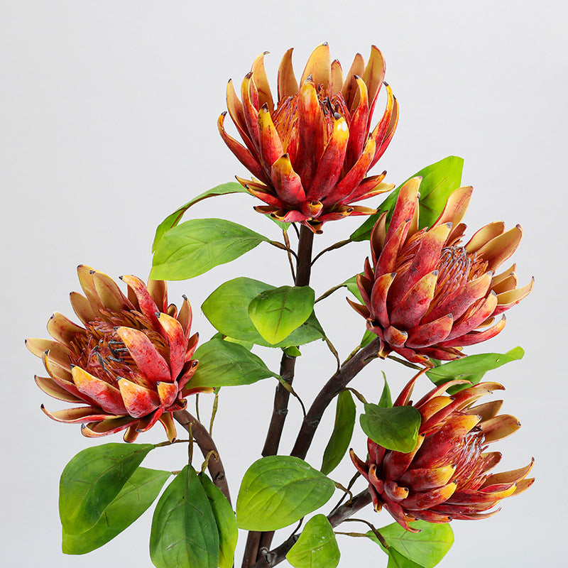 Artificial Protea King Single Stem, 25" Silk-Like Faux Flower for Wedding Centerpieces & Home Decor, Allergy-Friendly