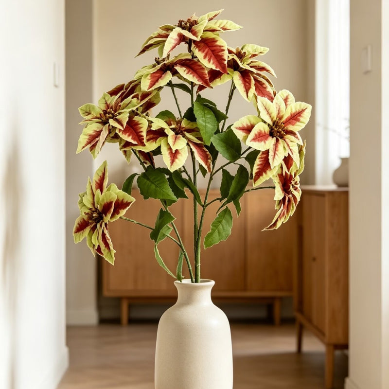 Artificial Poinsettia Bush with 12 Blooms, 18" Tall, Lifelike Silk-Like Faux Flowers for Christmas Decor, Weddings, Home & Office