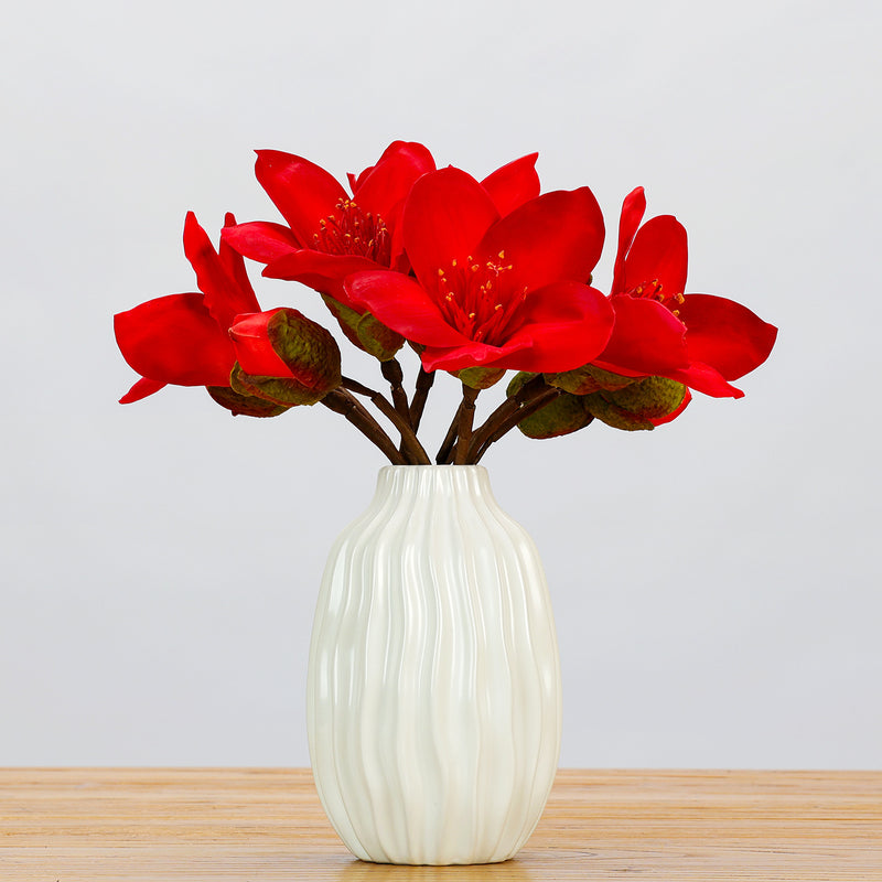 Single Stem Artificial Cotton Rose Flower, 2 Blooms on 14" Faux Silk Stem, Realistic Floral Decor for Weddings, Home & Events
