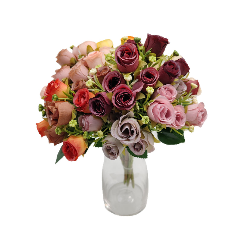 Modern Artificial Rose Bush with 10 Blooms, 12" Tall Plastic Faux Flowers for Home Decor, Weddings & Events