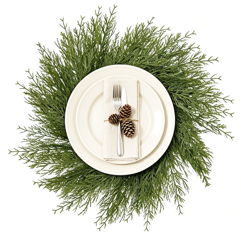 Artificial Christmas Pine Wreath Table Mats, Set of 2 Faux Cypress Greenery Centerpiece Rings, Holiday & Wedding Decor
