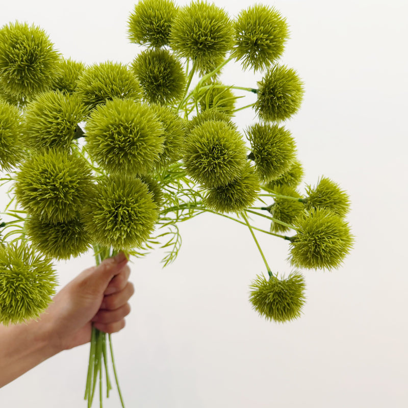 Artificial Green Dianthus Bush with 5 Blooms, PU Faux Flower Pick, Rustic Woodland Floral for Weddings, Vase Arrangements & Home Decor