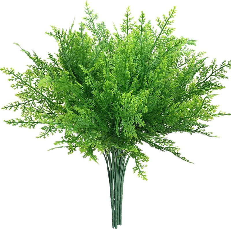 Artificial Boston Fern Bush, 7-Prong Faux Greenery Stem, Plastic Indoor Outdoor Foliage for Wedding, Home Decor