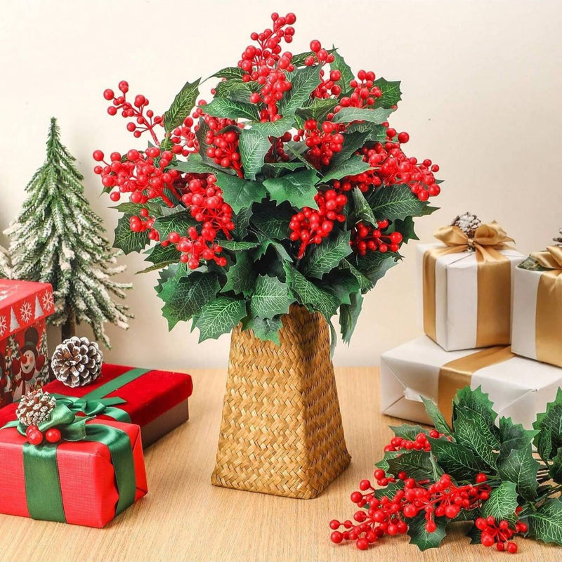 Artificial Christmas Berry Stem, 16" Silk Holiday Decoration for Home, Festive Table Centerpiece, Tree Ornament