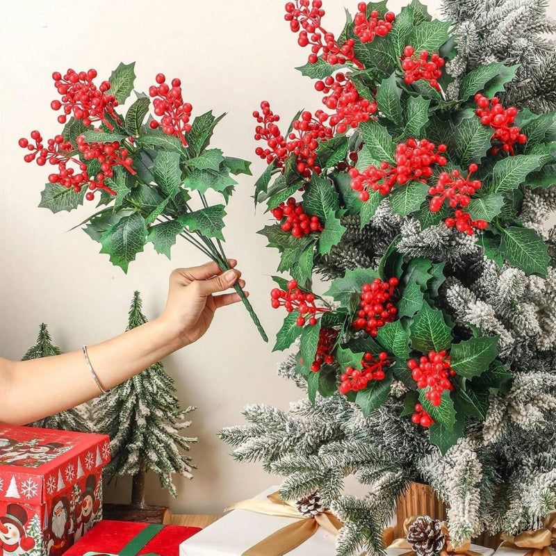 Artificial Christmas Berry Stem, 16" Silk Holiday Decoration for Home, Festive Table Centerpiece, Tree Ornament