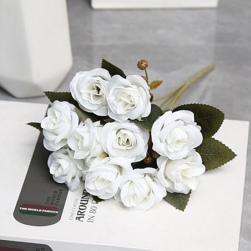 Artificial Silk Rose Bouquet with 10 Blooms, 12" Tall Faux Roses for Weddings, Home Decor & Events