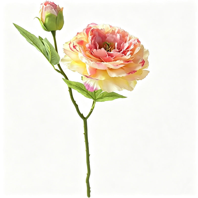 Artificial Peony & Peony Bush with 2 Large Blooms, 20" Silk-Like Faux Flowers for Wedding Centerpieces, Home Decor