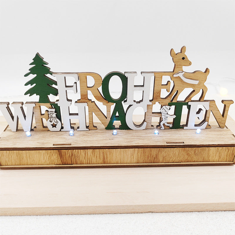 Ornements de lettres de Noël allemands en vrac pour décorations de table en bois phosphorescentes en gros