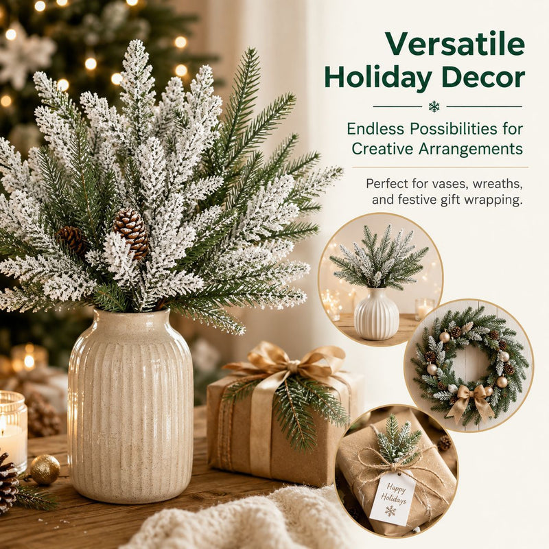 Artificial Pine Needle Stem, Faux Evergreen Conifer Branch, Bendable Stem for Christmas, Holiday Decor & Wedding Displays