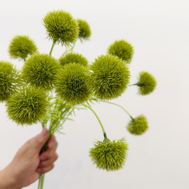 Artificial Green Dianthus Bush with 5 Blooms, PU Faux Flower Pick, Rustic Woodland Floral for Weddings, Vase Arrangements & Home Decor