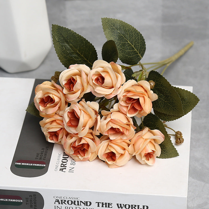 Artificial Silk Rose Bouquet with 10 Blooms, 12" Tall Faux Roses for Weddings, Home Decor & Events