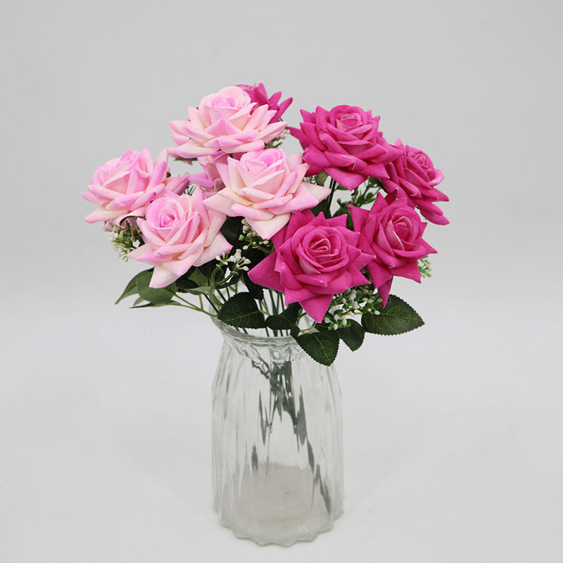 15" Artificial Silk Rose Bush with 7 Blooms, Realistic Faux Floral Arrangement for Home Decor, Weddings & Events