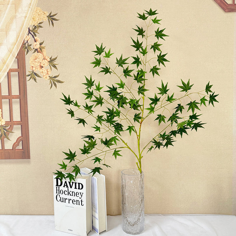 Artificial Maple Leaf Stem, Single Fall Foliage Branch 43" Tall, Silk-Like Fabric for Wedding Decor, Home & Office