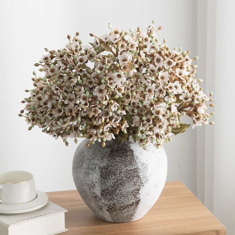 Artificial Viburnum Flower Stem, 3-Head Faux Silk Hydrangea-Style Filler, Rustic Floral Spray for Weddings & Home Decor