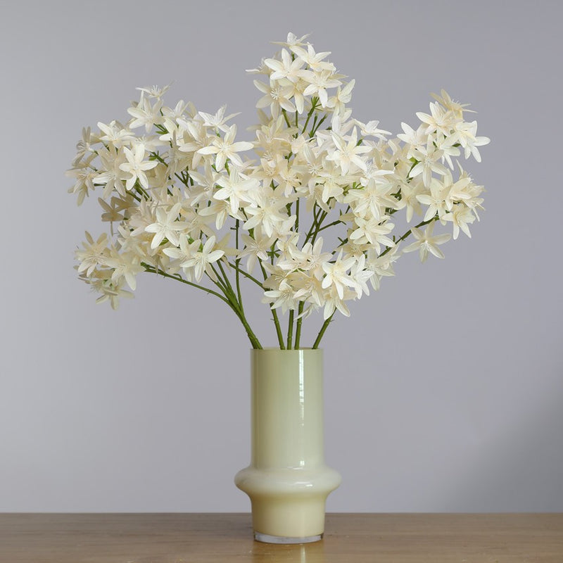 Artificial Star Orchid Bush, 3-Prong 6-Point Faux Silk Flower Stem, 22 in, for Wedding, Vase & Home Decor
