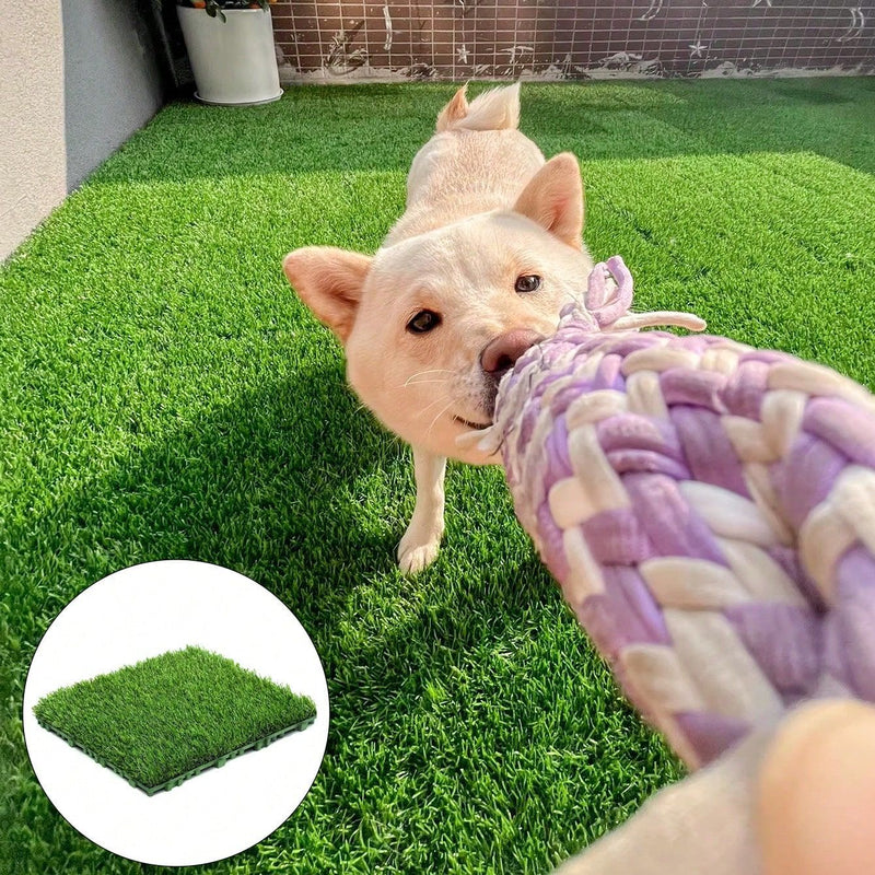 Artificial Grass Mat Set of 2, Interlocking Fake Grass Turf Tiles for Dog Potty Area, Patio & Backyard