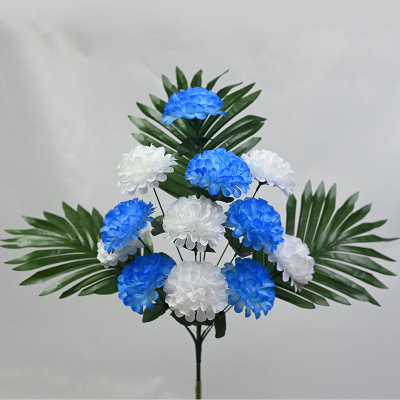 12-Bloom Artificial Chrysanthemum Bush, 20" Tall Plastic Faux Flowers for Outdoor Decor, Cemetery Arrangements & Home Vases