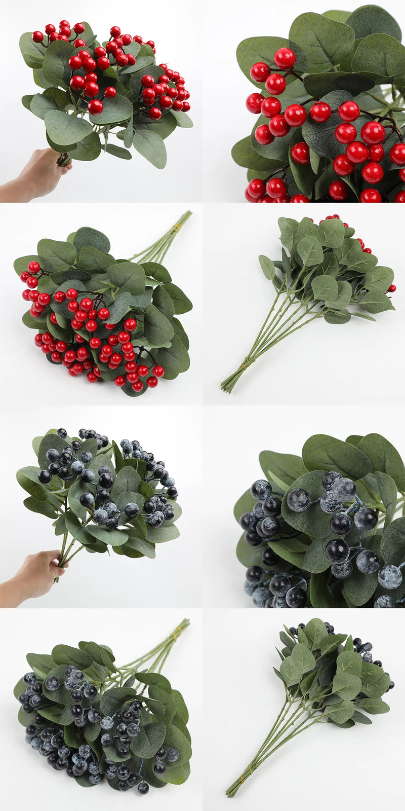 Lot de 6 tiges artificielles en vrac avec baies rouges et myrtilles de 17 pouces, branches de houx de Noël pour décoration de maison de vacances en gros