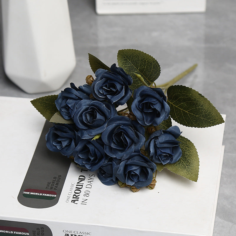 Artificial Silk Rose Bouquet with 10 Blooms, 12" Tall Faux Roses for Weddings, Home Decor & Events