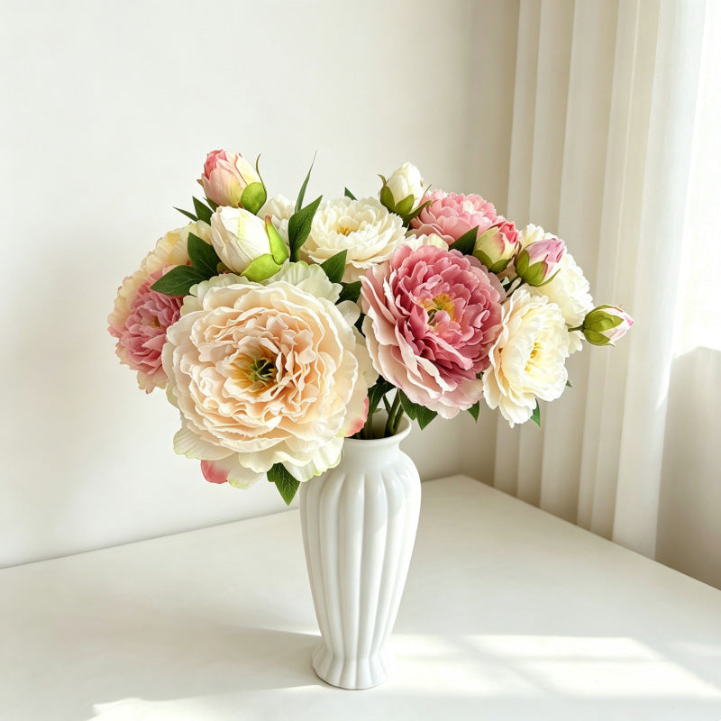 Artificial Peony & Peony Bush with 2 Large Blooms, 20" Silk-Like Faux Flowers for Wedding Centerpieces, Home Decor