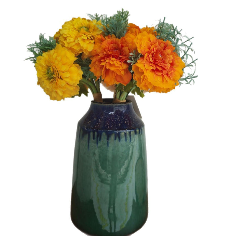 Faux Silk Marigold Bouquet, 12" Tall, Yellow/Magenta/Champagne - DIY Wedding, Home & Office Decor