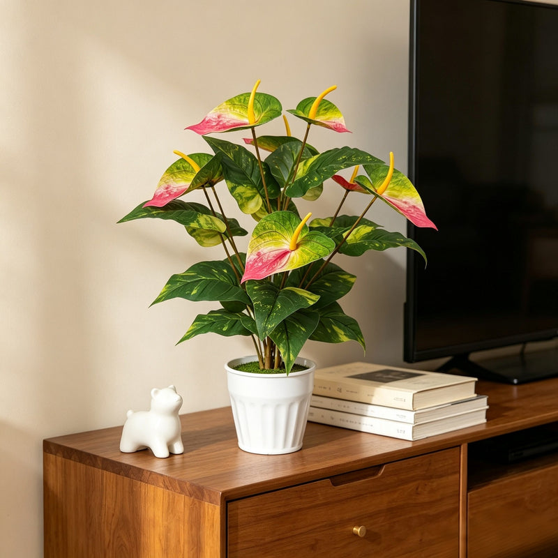 22" Artificial Anthurium Bush with 29 Blooms, Realistic Faux Red Flamingo Flower for Home Decor, Wedding, Office & Events