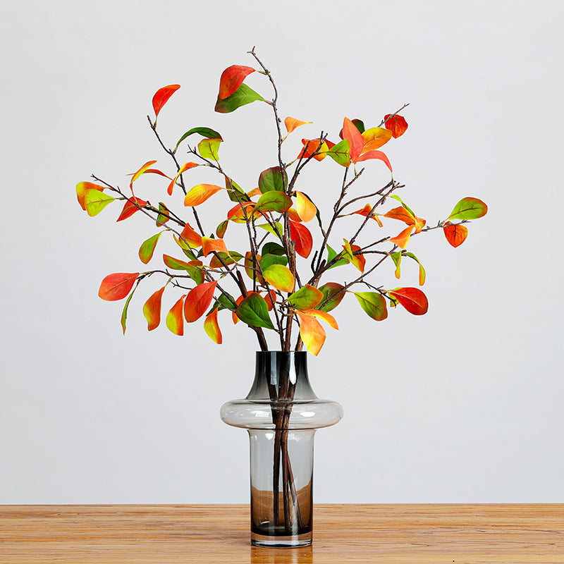 Artificial Persimmon Leaf Branch, Single Stem with 25 Silk-Like Leaves, 37" Long for Fall Home Decor, Floral Arrangements and Seasonal Displays