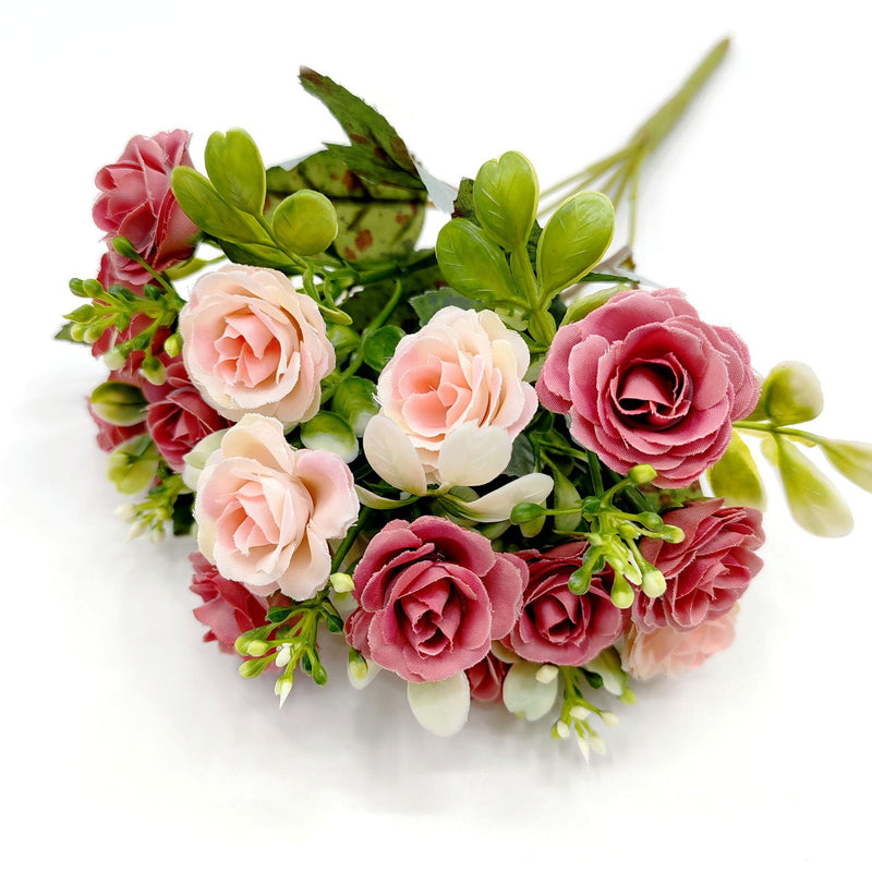 Artificial Rose Bush with 15 Blooms, 12" Silk-like Faux Flowers for Weddings, Home Decor, and Table Centerpieces
