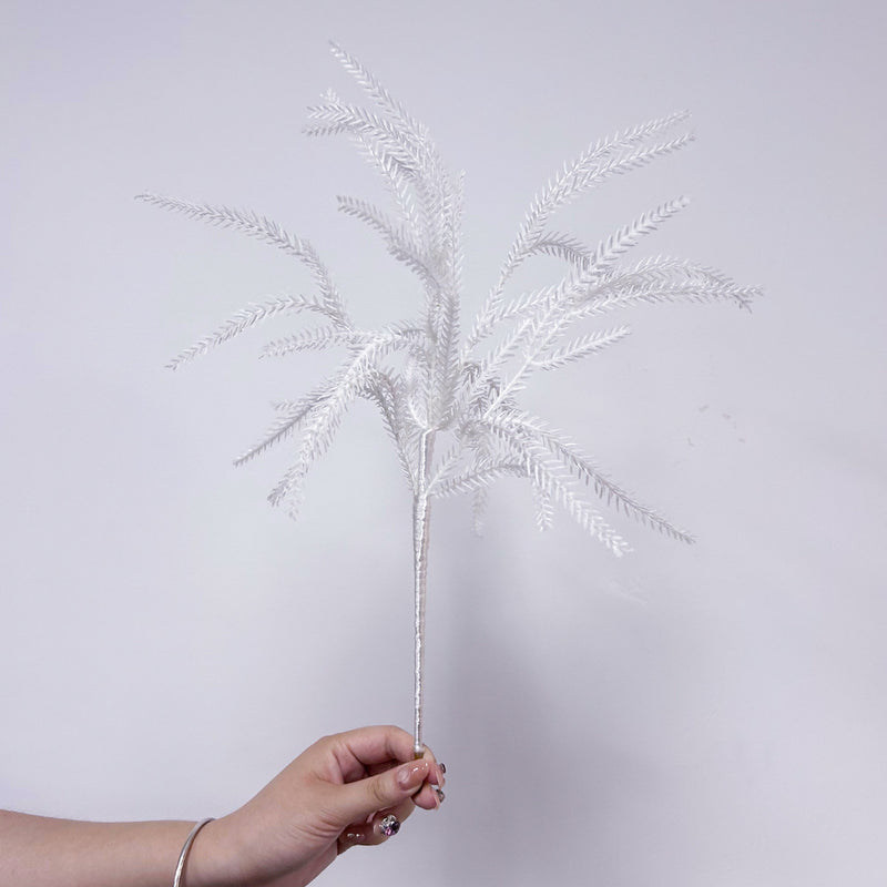 Artificial Norfolk Pine Bush, White Plastic Faux Pine Sprigs, Halloween Holiday Home & Window Display Decor