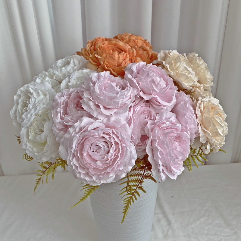 16" Silk Peony Bush with 7 Blooms, Artificial Flowers for Weddings & Home Decor, Realistic Faux Floral Arrangement