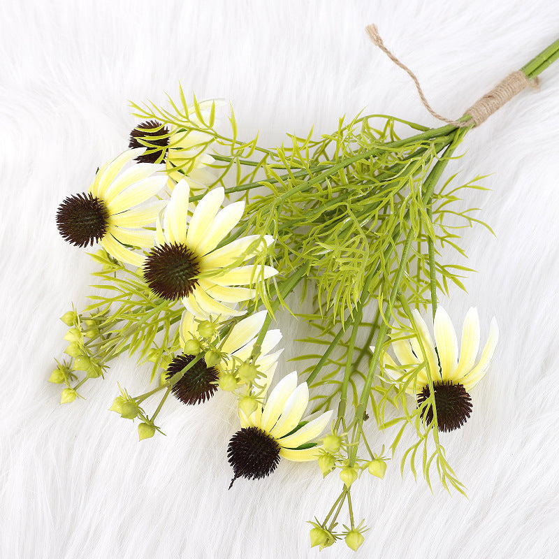Artificial Echinacea Bouquet, 6 Coneflower Heads on 4 Bendable Stems, Faux Silk & Plastic, for Weddings & Home Decor