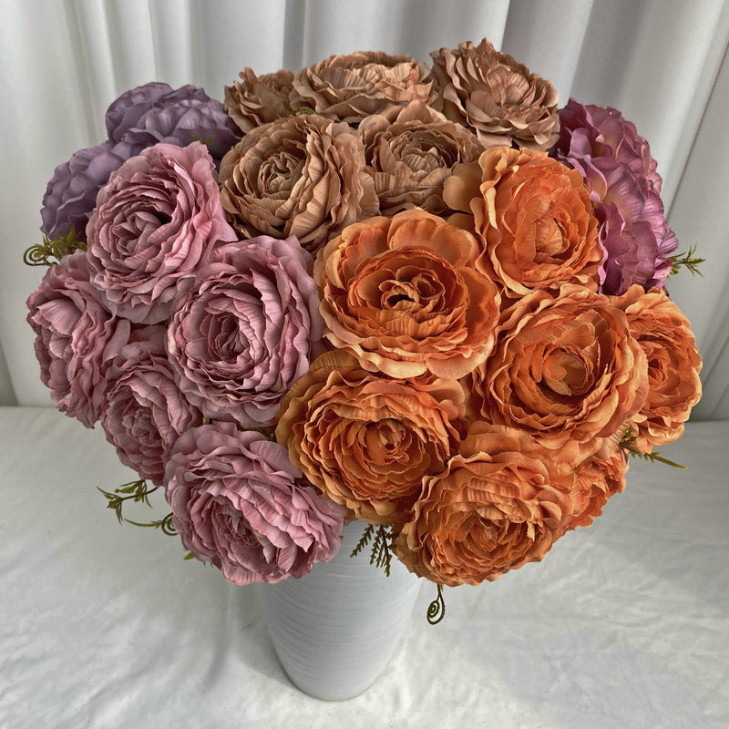 16" Silk Peony Bush with 7 Blooms, Artificial Flowers for Weddings & Home Decor, Realistic Faux Floral Arrangement