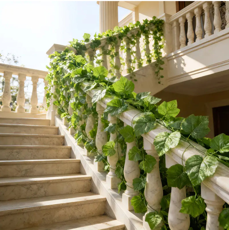 Artificial Grape Leaf Garland Vine, 79 in Faux Greenery with 66 Leaves, Trailing Vine for Garden Swing, Balcony, Patio & Home Decor
