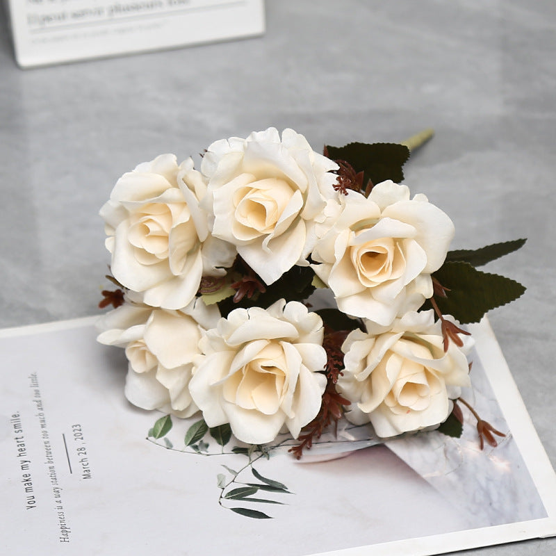 12" Autumn-Toned Rose Bush with 6 Blooms, Faux Silk Floral Arrangement for Home Decor, Weddings & Events