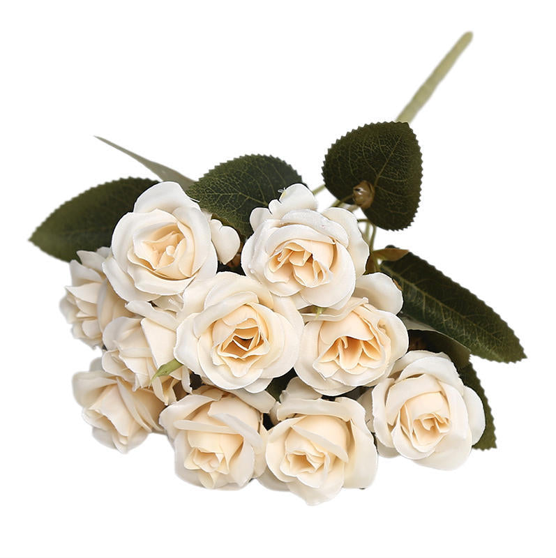 Artificial Silk Rose Bouquet with 10 Blooms, 12" Tall Faux Roses for Weddings, Home Decor & Events