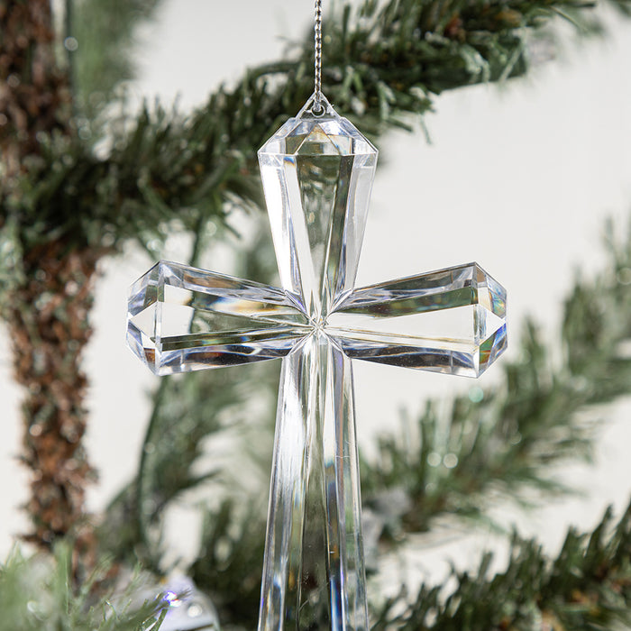 Bulk Christmas Ornaments Acrylic Transparent Cross Hanging Pendant Decoration for Xmas Party Decor Wholesale