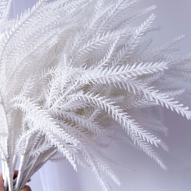 Artificial Norfolk Pine Bush, White Plastic Faux Pine Sprigs, Halloween Holiday Home & Window Display Decor