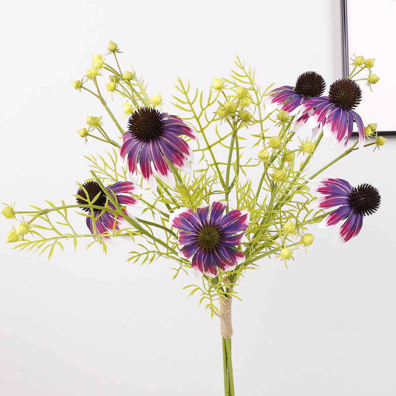 Artificial Echinacea Bouquet, 6 Coneflower Heads on 4 Bendable Stems, Faux Silk & Plastic, for Weddings & Home Decor