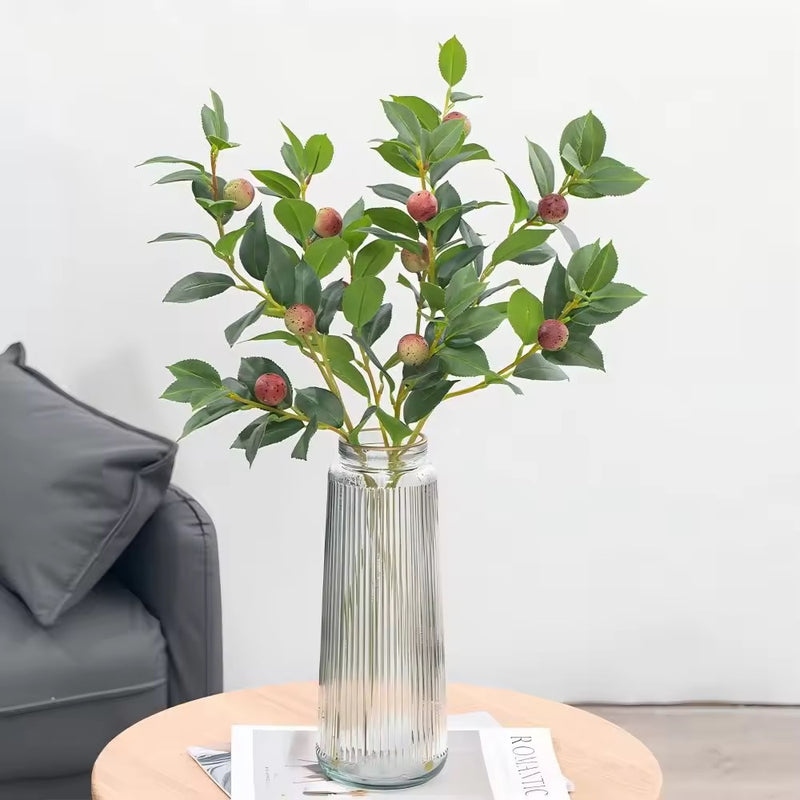 Artificial Camellia Fruit Bush, Faux Red Berry Tea Branch with Bendable Stems, for Home Decor, Wedding & Display