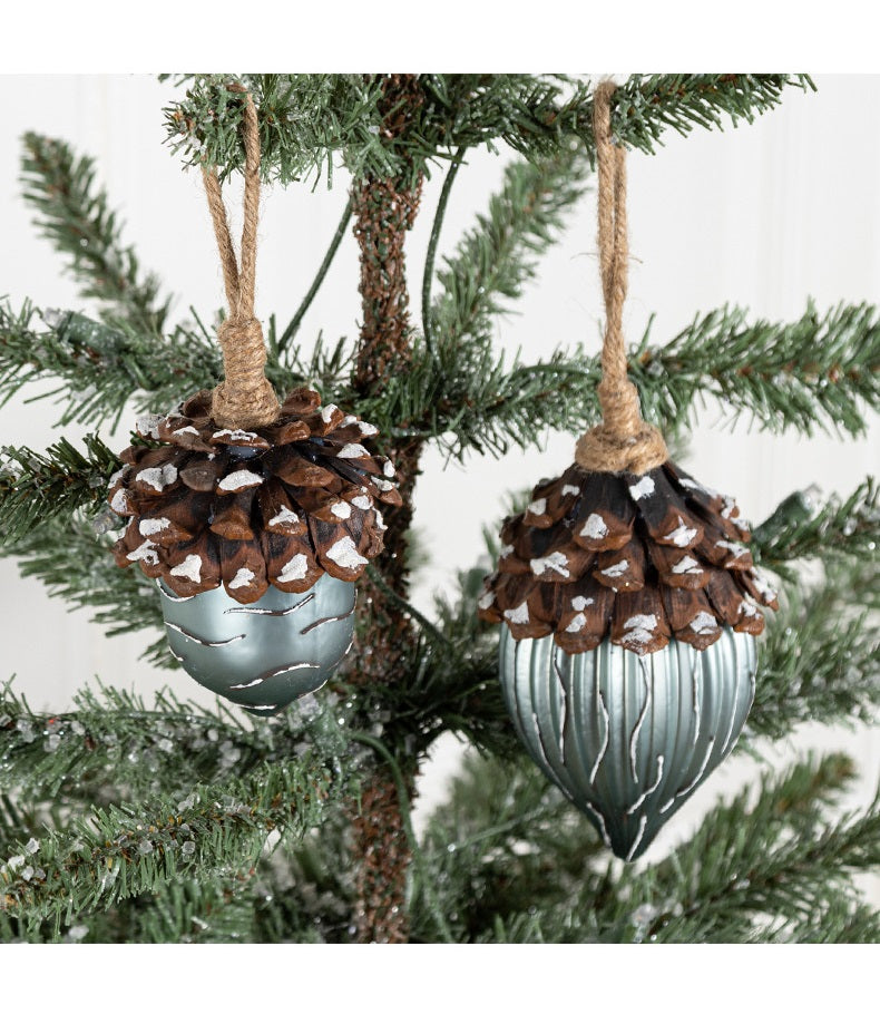Lot de 2 décorations de Noël en forme de pommes de pin en verre pour Noël, automne, Thanksgiving, fête, décorations à suspendre, vente en gros