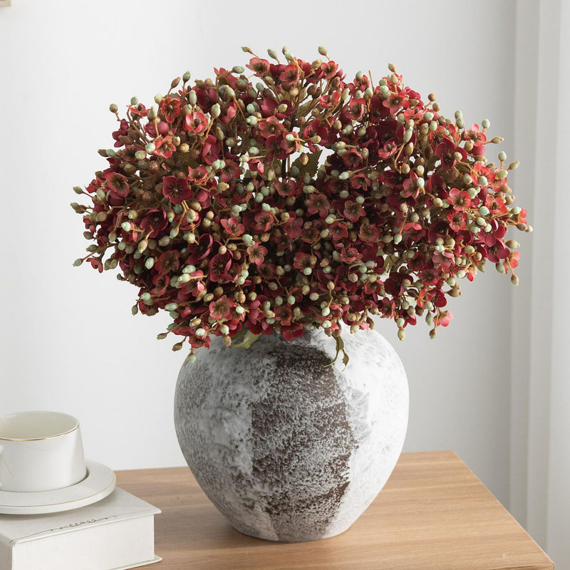 Artificial Viburnum Flower Stem, 3-Head Faux Silk Hydrangea-Style Filler, Rustic Floral Spray for Weddings & Home Decor