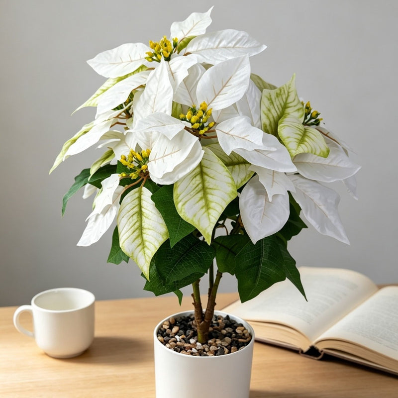 Artificial Poinsettia Christmas Bush with 23" Bloom, Silk-Like Faux Flowers for Holiday Decor, Weddings & Events