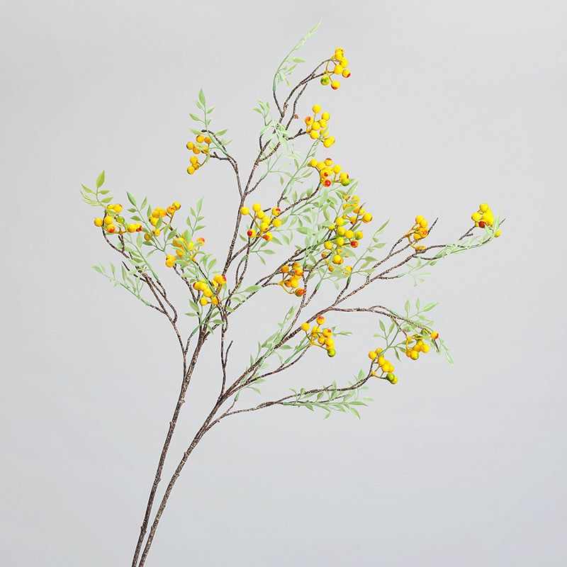 Artificial Coralberry Branch, Single Stem with 14 Leaves & 9 Berries, 39" Tall, Realistic Faux Greenery for Home Decor, Wedding Centerpieces, Floral Arrangements